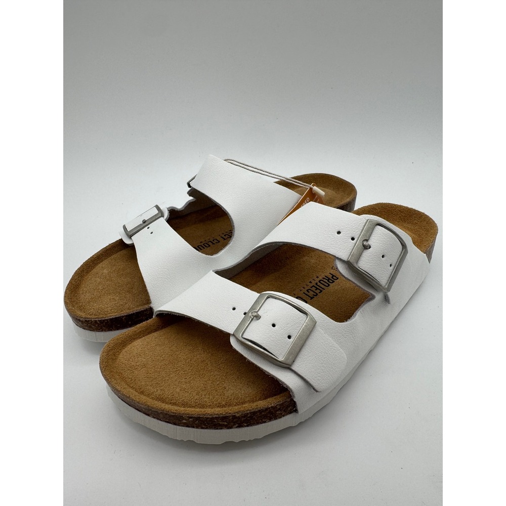 Project Cloud Sandals White Double Strap Buckle Women's US 9 Comfort Slides